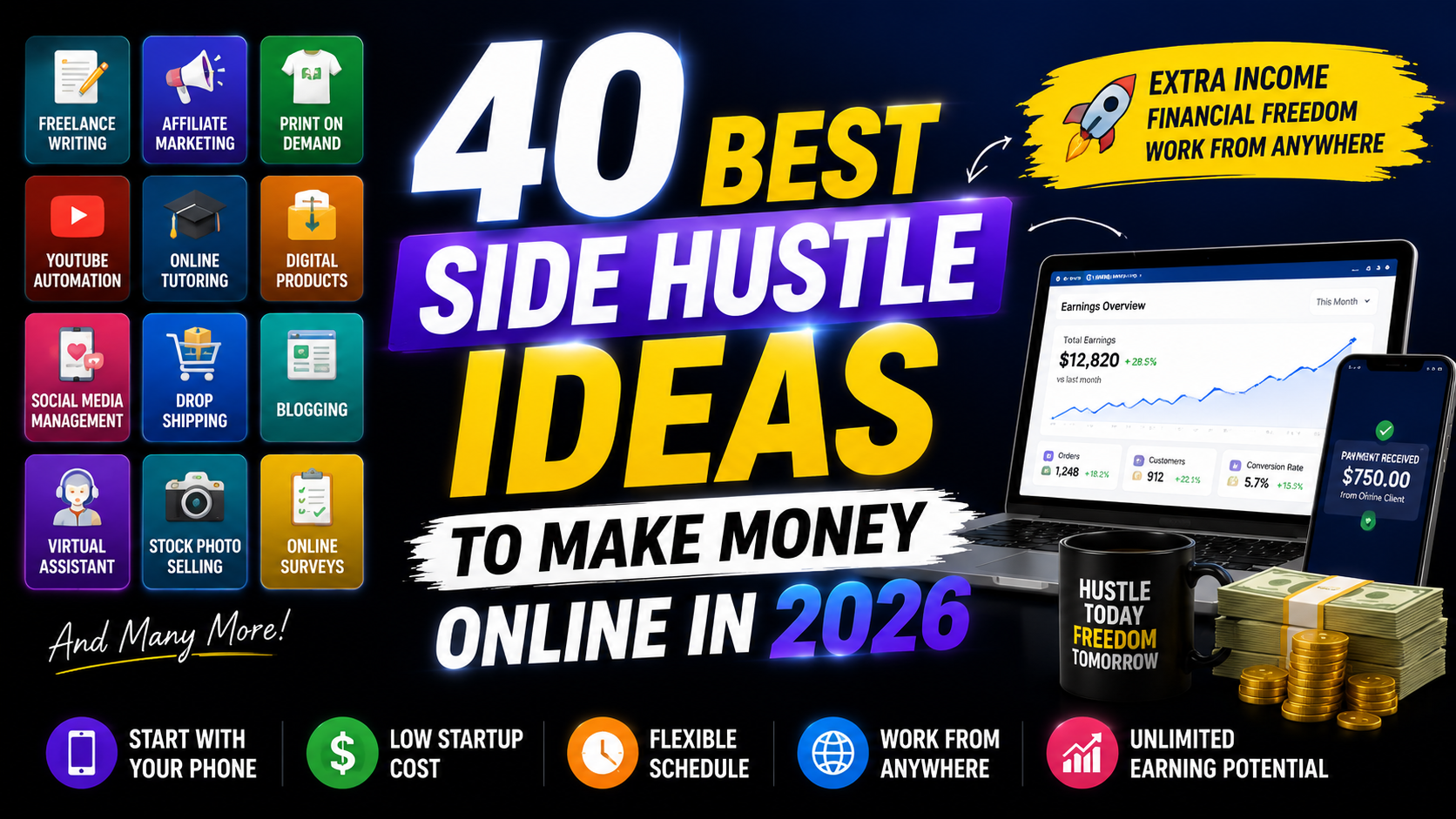 40 Best Side Hustle Ideas to Make Money Online in 2026
