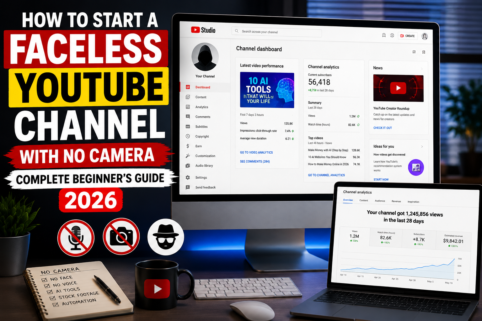 How to Start a Faceless YouTube Channel With No Camera — Complete Beginner’s Guide 2026